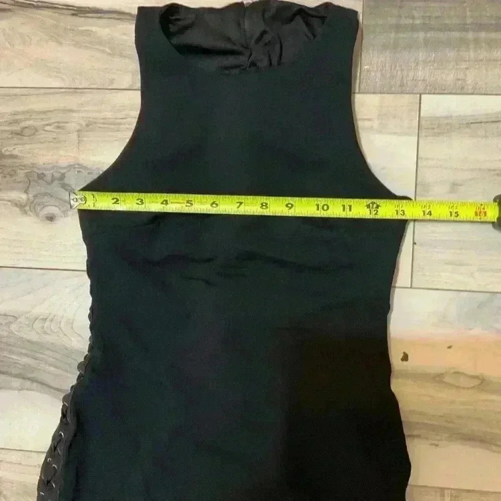 B Darlin bodycon black dress with side ribbons and a zip closure size medium - Picture 7 of 8
